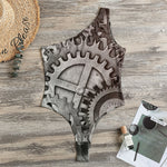 Steampunk Metal Gears Print One Shoulder Bodysuit