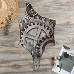Steampunk Metal Gears Print One Shoulder Bodysuit