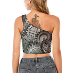 Steampunk Metal Gears Print One Shoulder Crop Top