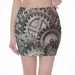 Steampunk Metal Gears Print Pencil Mini Skirt
