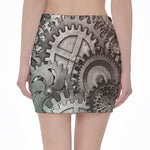 Steampunk Metal Gears Print Pencil Mini Skirt