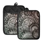 Steampunk Metal Gears Print Pot Holders With Pocket