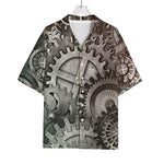 Steampunk Metal Gears Print Rayon Hawaiian Shirt