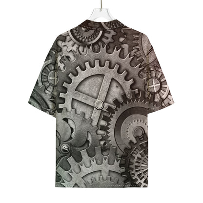 Steampunk Metal Gears Print Rayon Hawaiian Shirt
