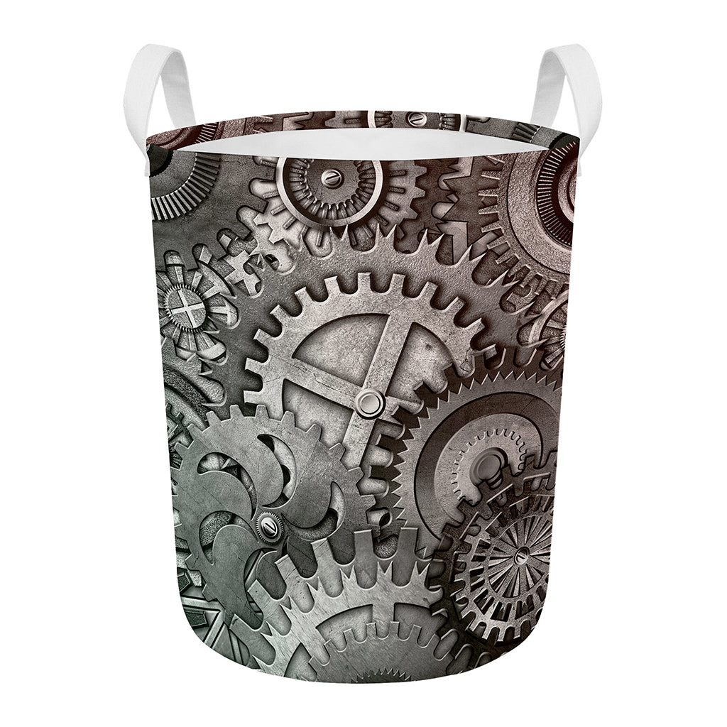 Steampunk Metal Gears Print Round Laundry Basket