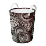 Steampunk Metal Gears Print Round Laundry Basket