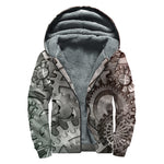 Steampunk Metal Gears Print Sherpa Lined Zip Up Hoodie