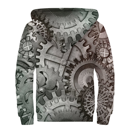 Steampunk Metal Gears Print Sherpa Lined Zip Up Hoodie