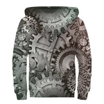 Steampunk Metal Gears Print Sherpa Lined Zip Up Hoodie