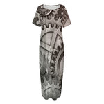 Steampunk Metal Gears Print Short Sleeve Long Nightdress