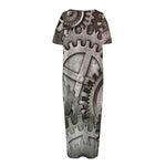 Steampunk Metal Gears Print Short Sleeve Long Nightdress
