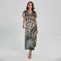 Steampunk Metal Gears Print Short Sleeve Maxi Dress