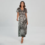 Steampunk Metal Gears Print Short Sleeve Maxi Dress
