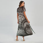 Steampunk Metal Gears Print Short Sleeve Maxi Dress