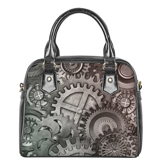 Steampunk Metal Gears Print Shoulder Handbag