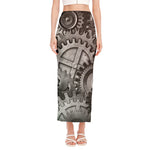 Steampunk Metal Gears Print Side Slit Maxi Skirt