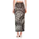 Steampunk Metal Gears Print Side Slit Maxi Skirt
