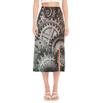 Steampunk Metal Gears Print Side Slit Midi Skirt