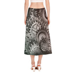 Steampunk Metal Gears Print Side Slit Midi Skirt