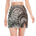 Steampunk Metal Gears Print Side Slit Mini Skirt