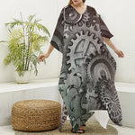 Steampunk Metal Gears Print Silk V-Neck Kaftan Dress