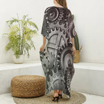 Steampunk Metal Gears Print Silk V-Neck Kaftan Dress