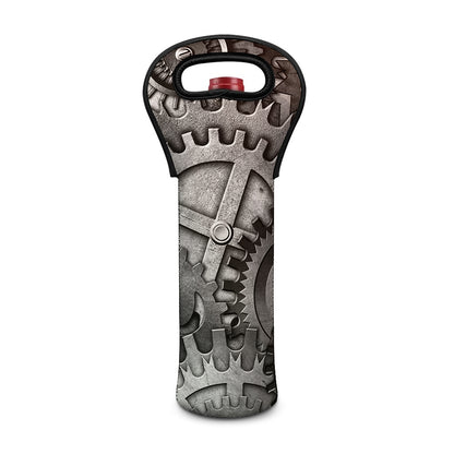 Steampunk Metal Gears Print Single Neoprene Wine Tote