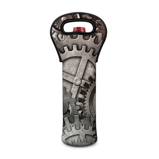 Steampunk Metal Gears Print Single Neoprene Wine Tote