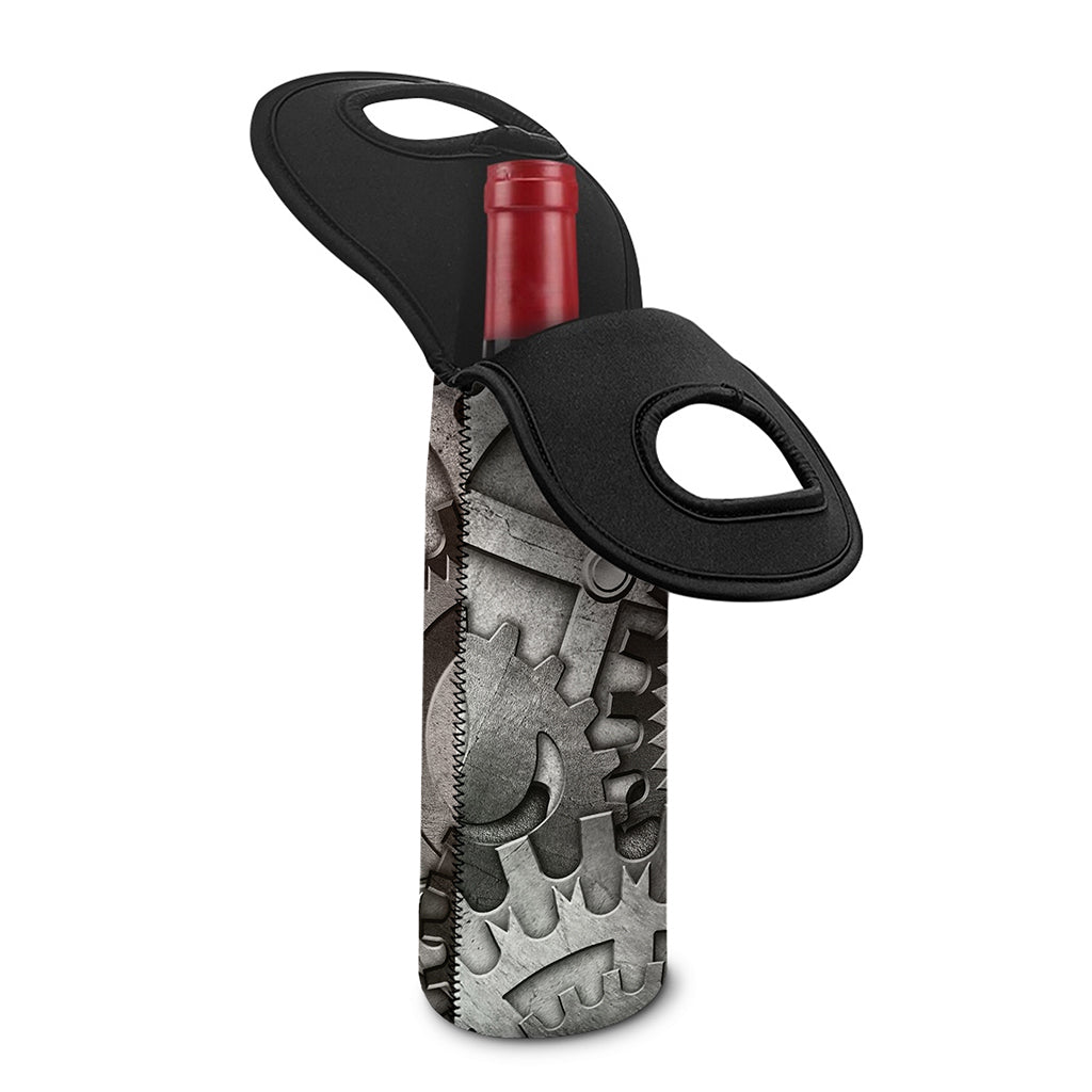 Steampunk Metal Gears Print Single Neoprene Wine Tote