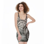 Steampunk Metal Gears Print Sleeveless Bodycon Dress