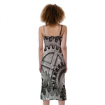 Steampunk Metal Gears Print Slim Fit Midi Cami Dress