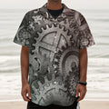 Steampunk Metal Gears Print Textured Short Sleeve Shirt