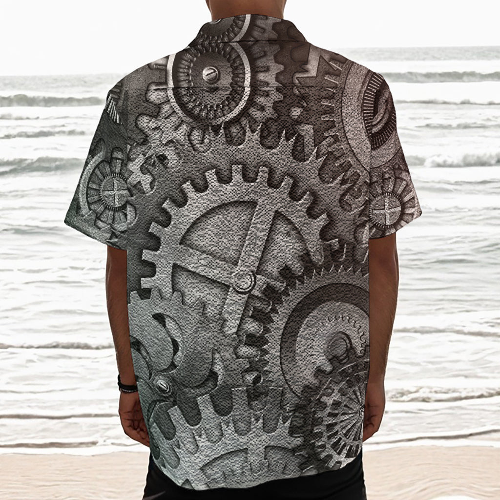 Steampunk Metal Gears Print Textured Short Sleeve Shirt