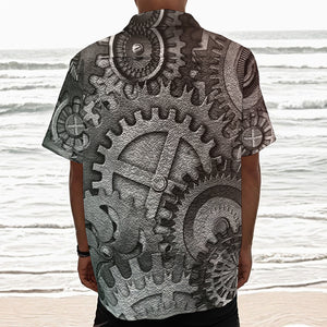 Steampunk Metal Gears Print Textured Short Sleeve Shirt