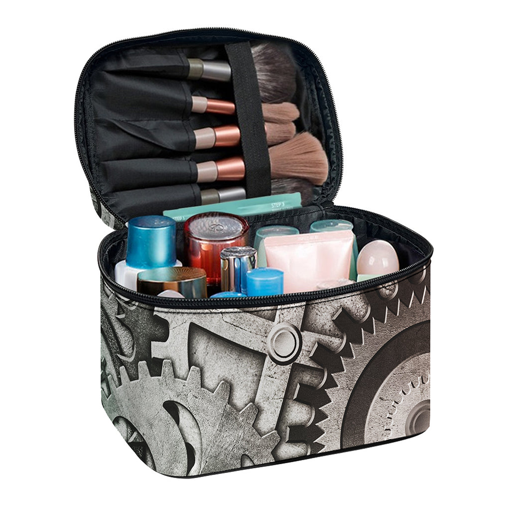 Steampunk Metal Gears Print Travel Makeup Bag