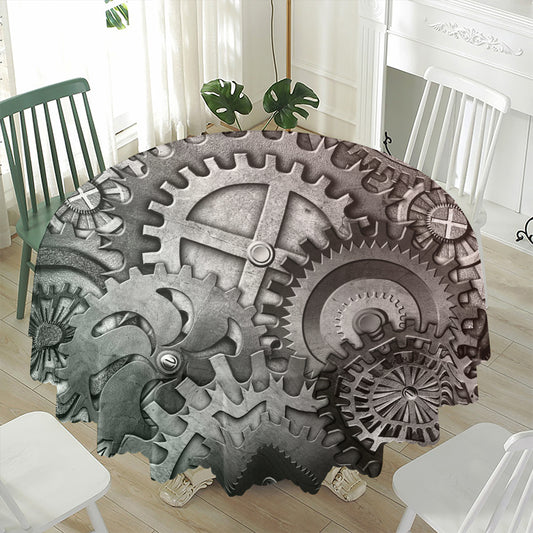 Steampunk Metal Gears Print Waterproof Round Tablecloth