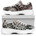 Steampunk Metal Gears Print White Chunky Shoes