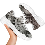 Steampunk Metal Gears Print White Chunky Shoes