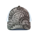 Steampunk Metal Gears Print White Mesh Trucker Hat