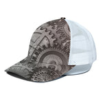 Steampunk Metal Gears Print White Mesh Trucker Cap