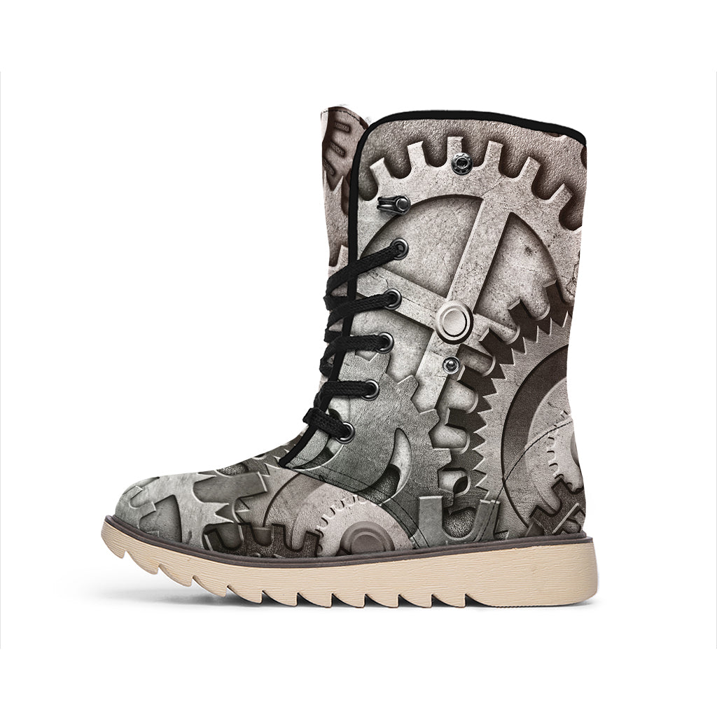 Steampunk Metal Gears Print Winter Boots