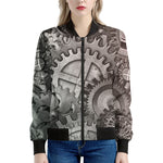 Steampunk Metal Gears Print Women's Bomber Jacket