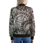 Steampunk Metal Gears Print Women's Bomber Jacket