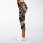Steampunk Metal Gears Print Women's Capri Leggings