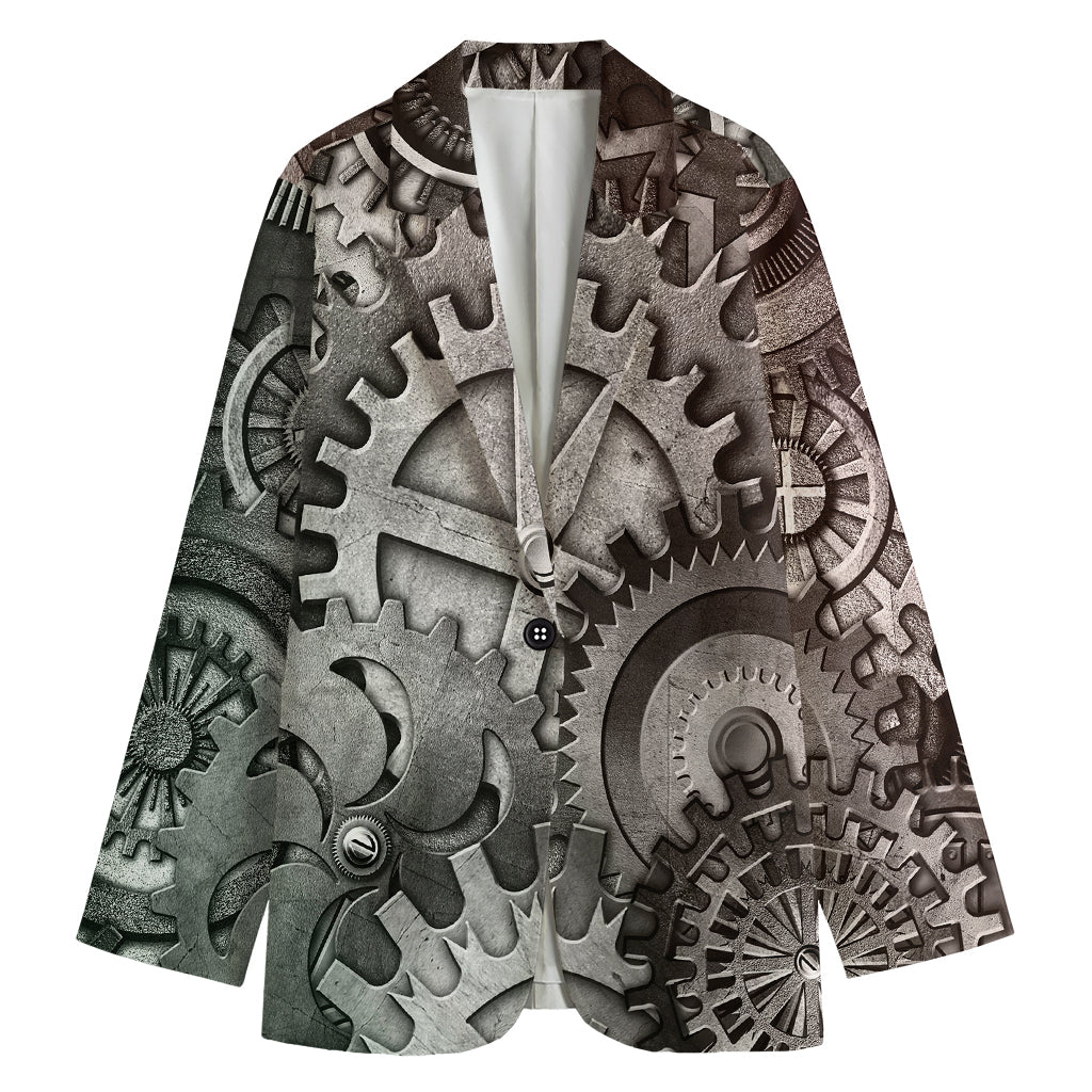 Steampunk Metal Gears Print Women's Cotton Blazer