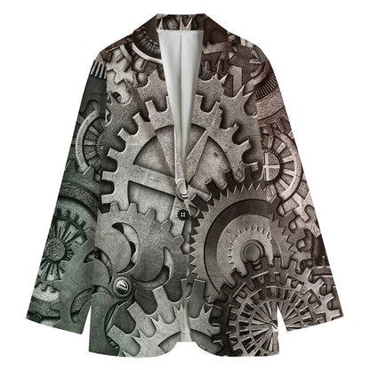 Steampunk Metal Gears Print Women's Cotton Blazer