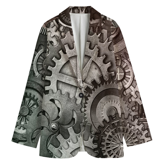 Steampunk Metal Gears Print Women's Cotton Blazer