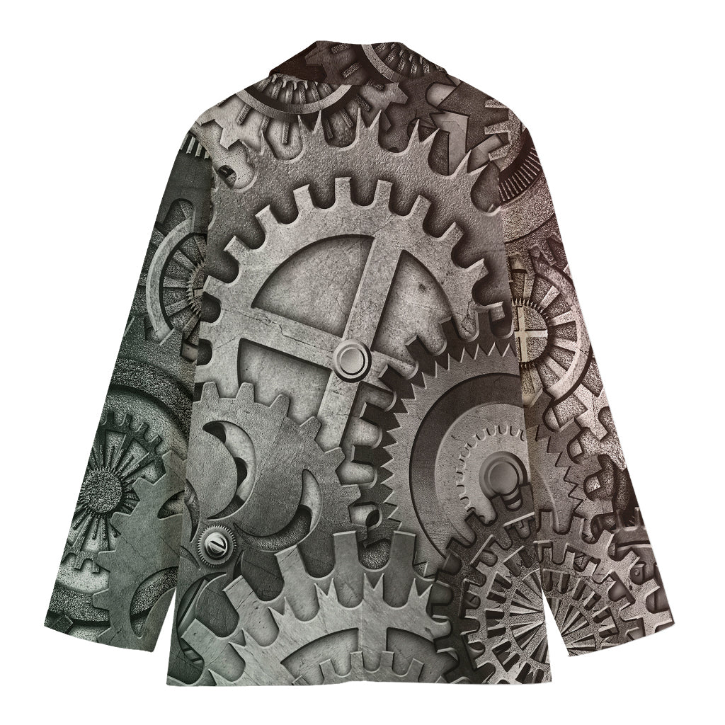 Steampunk Metal Gears Print Women's Cotton Blazer