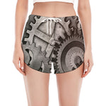 Steampunk Metal Gears Print Women's Split Running Shorts