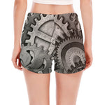 Steampunk Metal Gears Print Women's Split Running Shorts